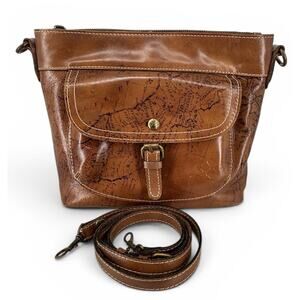 Patricia Nash Tuscania Leather Crossbody Bag Riot Rust Signature Map Design